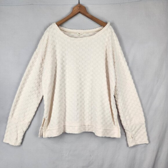 BiBi Fleece Textured Check Pullover Women's 2X Long Sleeve Ivory Soft Cozy - Picture 1 of 6